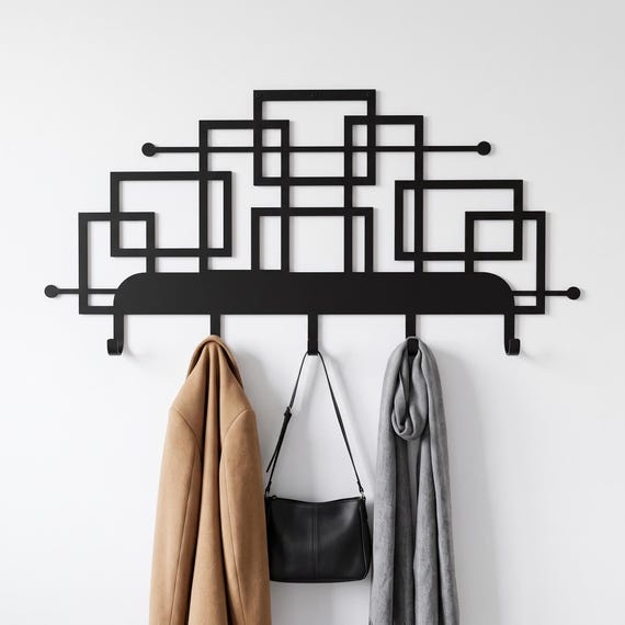 Geometric Metal Coat Rack, Art Deco Wall Hooks, Modern Entryway Organizer, Abstract Square Wall Art, Minimalist Key Holder, Home Gift