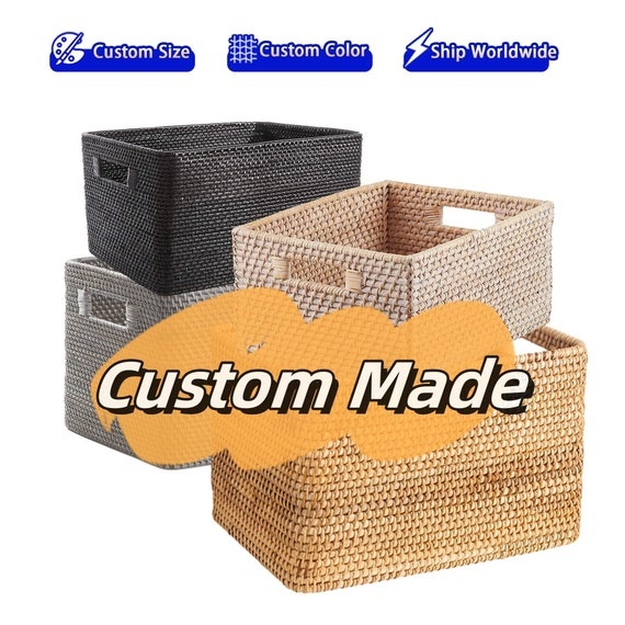 Custom made size color rattan weave storage basket,Mudroom cabinet basket,Cubbies basket,Cubicle cupboard basket,Bookshelf storage basket