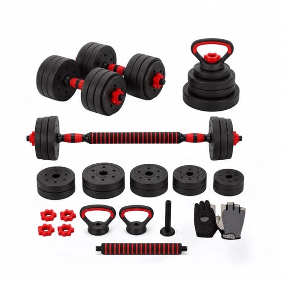 50KG Adjustable Dumbbell Barbell Kettlebell Set | Home Gym Weight Lifting Gear