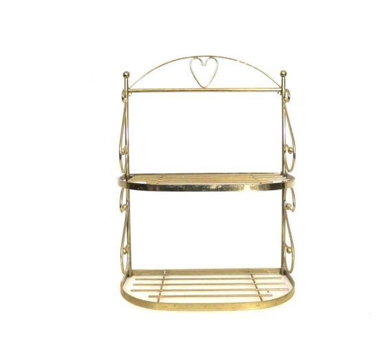 Vintage Brass Hanging Heart Shelf / Hollywood Regency Brass Decor / Small Gold Metal Wall Shelf / Bathroom Decor