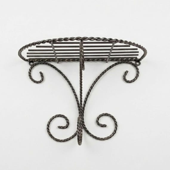 Vintage Twisted Wire Wall Shelf Scroll Bracket Metal Display Stand Brass Plated