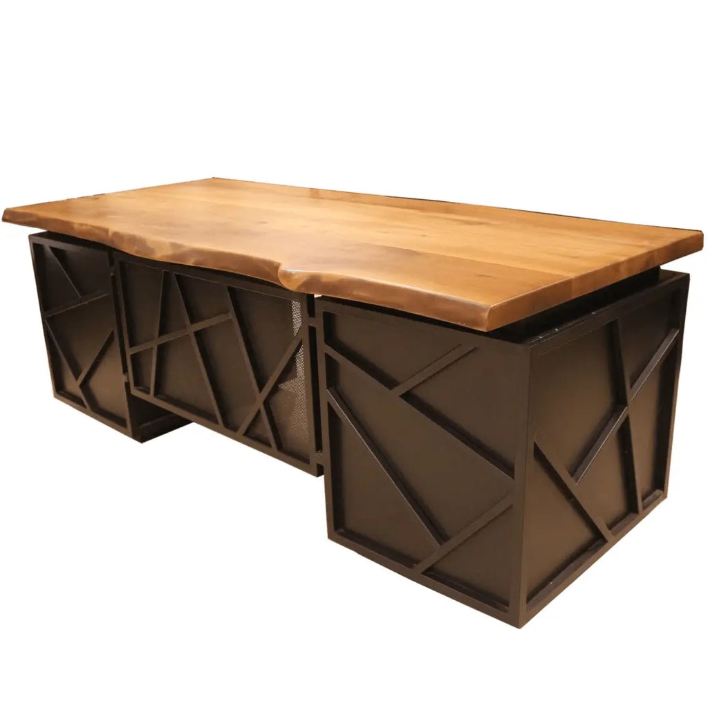 Dark Solid Walnut Wood Executive Desk - Industrial Design