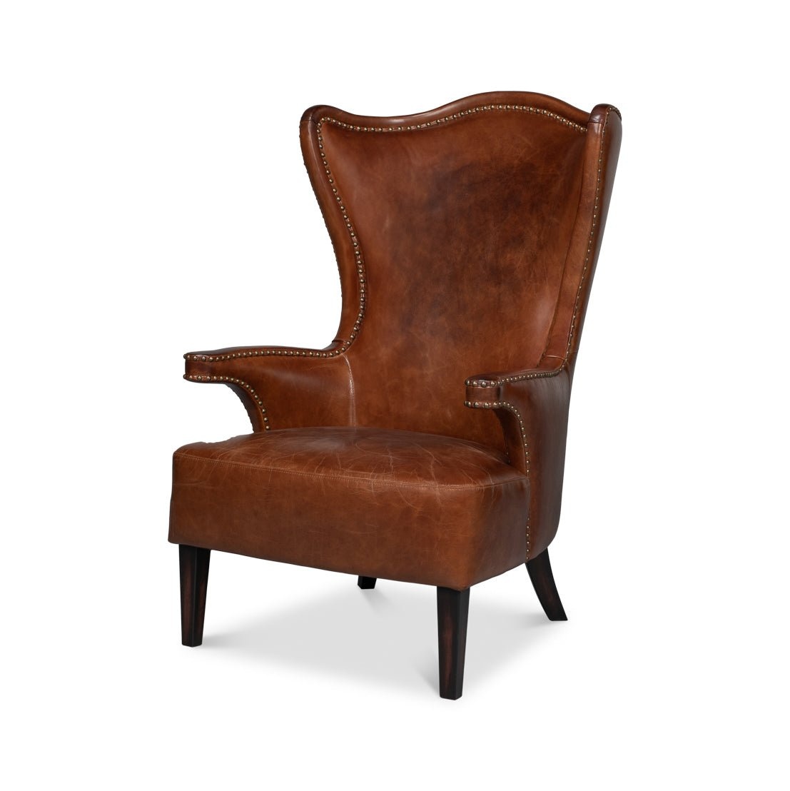 Dark Brown High Back Leather Wing Chair