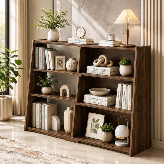 Dark Walnut Ladder Bookshelf, 3-Tier Modular Storage Rack, Small Space Display Shelf