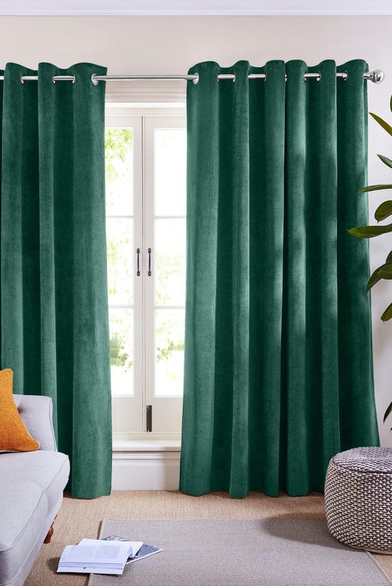 Luxury Extra Long Velvet Curtain Dark Green, Thick & Heavy Drapes Custom Sizes
