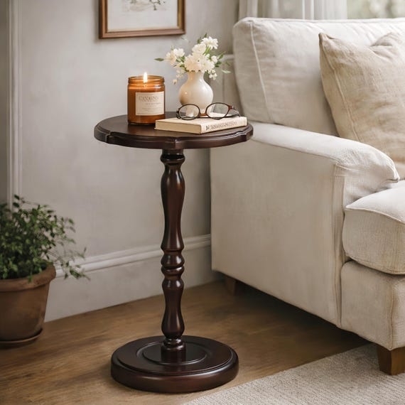 Vintage Wooden Pedestal Stand, Dark Wood Finish