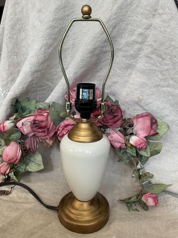 Cream Ceramic Table Lamp: Three-Way Touch Light, Gold Accents