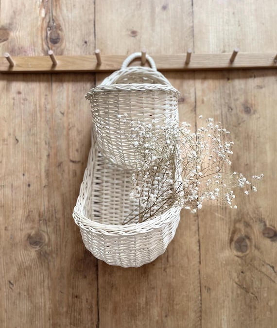 Wicker Double Hanging Basket: Cream Herb & Fruit Storage