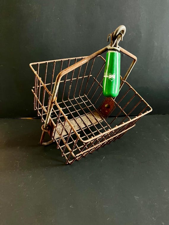 Vintage Industrial Metal Wire Basket, Coal Miner Locker, Rustic Farmhouse Decor
