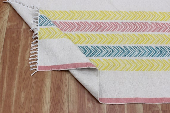 Handmade Cotton Runner Rug, Pastel Boho Flatweave Hallway Entryway Rug