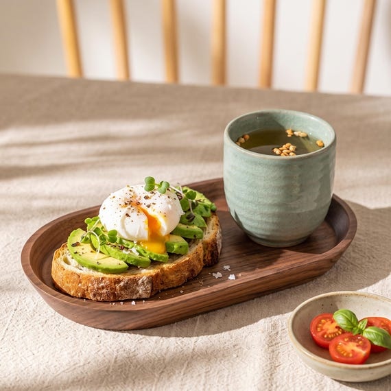 Oval Wooden Serving Tray, Minimalist Tea Coffee Snack Plate, Table Organizer