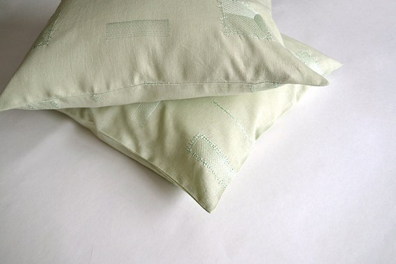 Green linen pillow cushion cover Embroidered nursery decor pillow cover Decorative pastel sofa throw pillow cover Baby room decor pillow