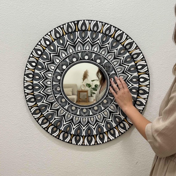 24-Inches Black-White Mandala Lippan Mirror Wall Art