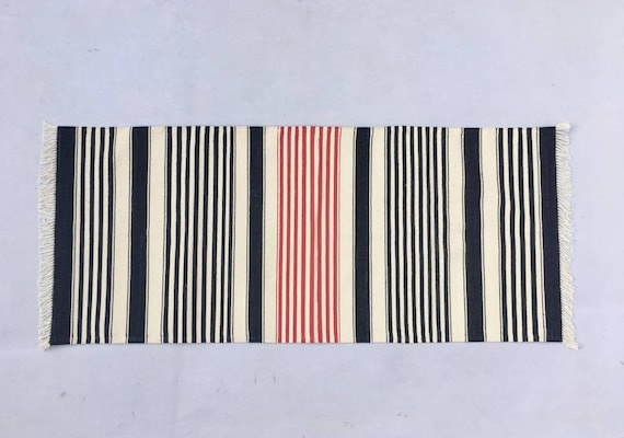 Multiple Sizes Runner Cotton Handmade Rug Runner -Red, White And Black