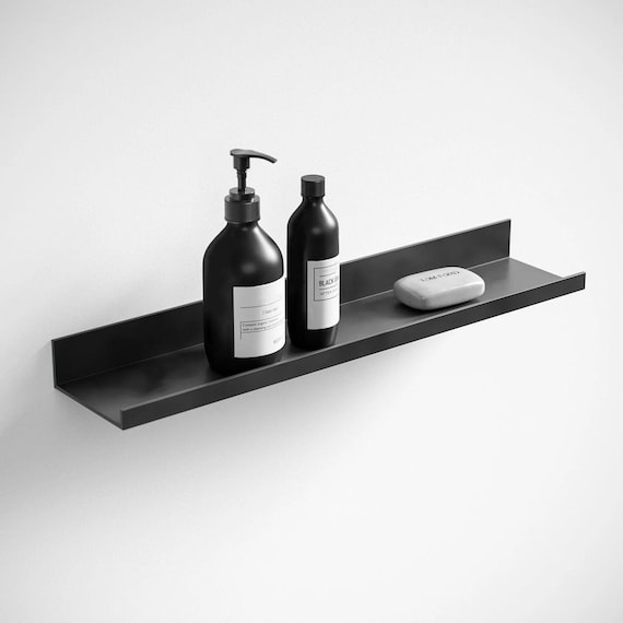 Black Metal Floating Wall Shelf | Industrial Powder-Coated Rack | Modern Bathroom & Kitchen Storage Organizer for Everyday Essentials
