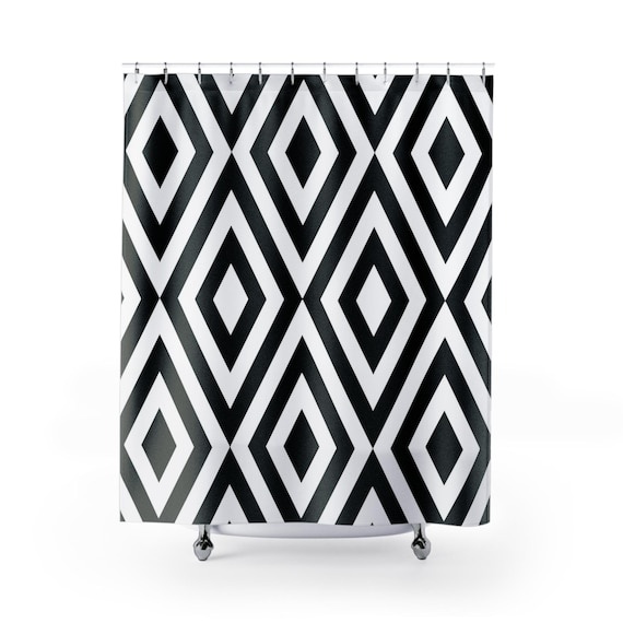 Black Diamond Geometric Shower Curtain | Modern Monochrome Bath