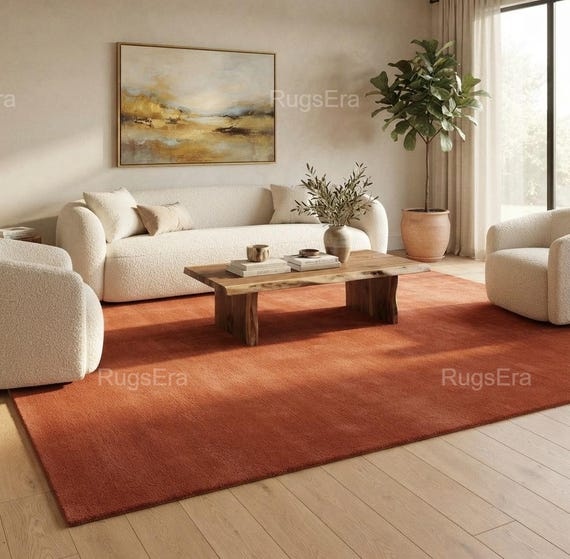 Burnt Terracotta Hand Tufted Rug, Clay Orange Area Rug, Rust Textured Carpet, Modern Living Room Rug, Warm Contemporary Home Decor