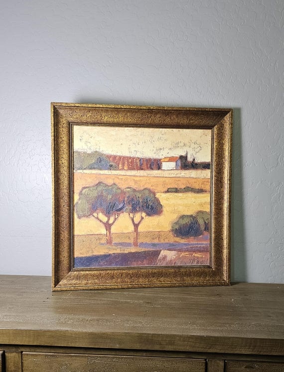 Vintage Kent Lovelace Bouix Framed Textured Canvas Print Art Signed KK