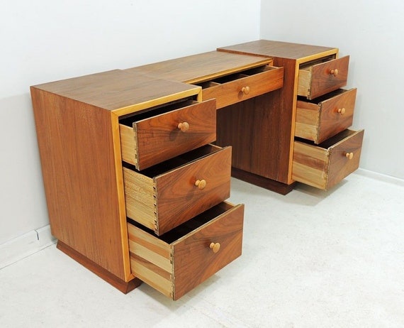 Local Pickup - Vintage Mid-Century Modern Walnut Finish Vanity Cabinet Drawers