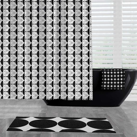 Extra Long Shower Curtain Geometric Black and White, Southwestern Inspired (Waterproof Polyester, Mold Resistant, 70x83 in)