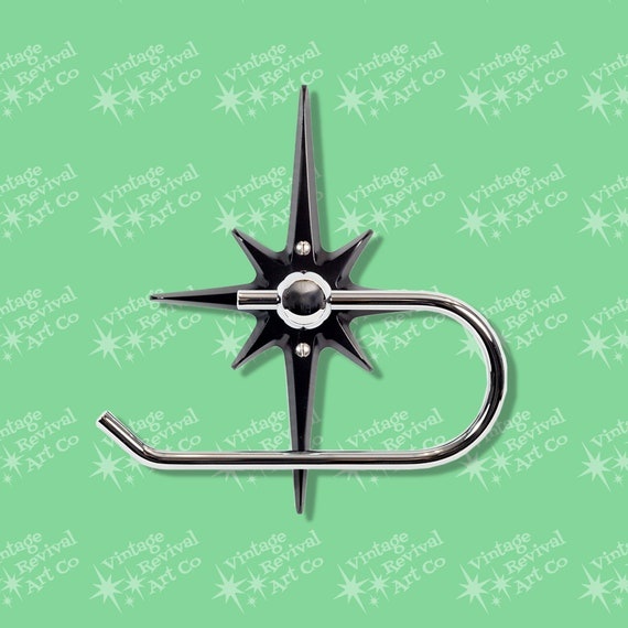 Atomic Starburst Toilet Paper Holder: Matte Black & Chrome, Mid-Century Modern Bathroom Decor