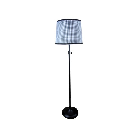 Adjustable Black Metal Floor Lamp: Checkered Shade