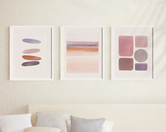 Mauve Dusty Rose Abstract Art Prints, Japandi gallery set, Burnt Orange Modern Costal Wall Art,  Beige wall art set of 3 (Digital Download)
