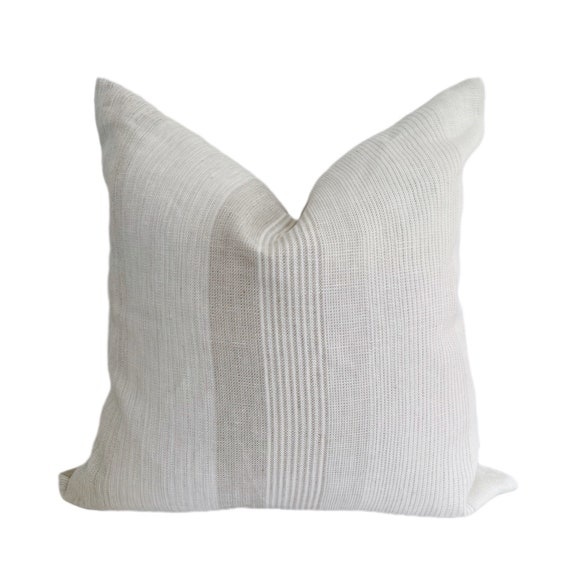 Spring Striped Linen Throw Pillow Cover, Sand Beige Neutral Light Gray Pillow, Euro Sham Linen case, Decorative Sofa Pillow, Earthy Pillow