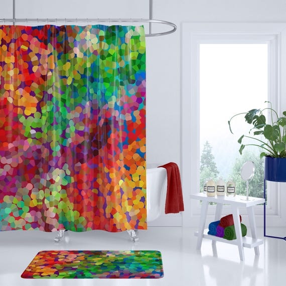 Jewel Tone Art Shower Curtain: Vibrant Watercolor Collage