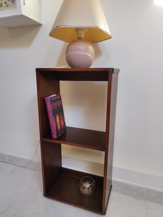 Vintage French Solid Walnut Bookshelf, MCM Low Bookcase, Rustic Wood Brutalist Open Shelf, Small Storage Unit 1970s, Scandinavian style