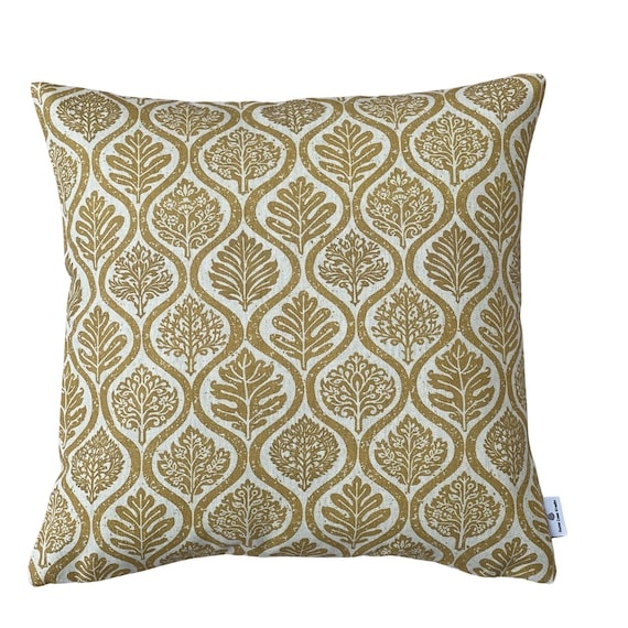 Mustard Cushion Cover Linen Look Botanical Ogee Pillow Ochre Scandinavian Decorative Throw