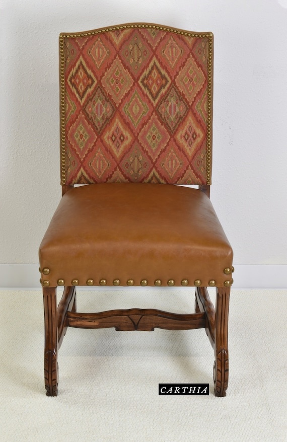 Hacienda Style Leather Accent Chair: Southwestern Hardwood, Diamond Upholstery