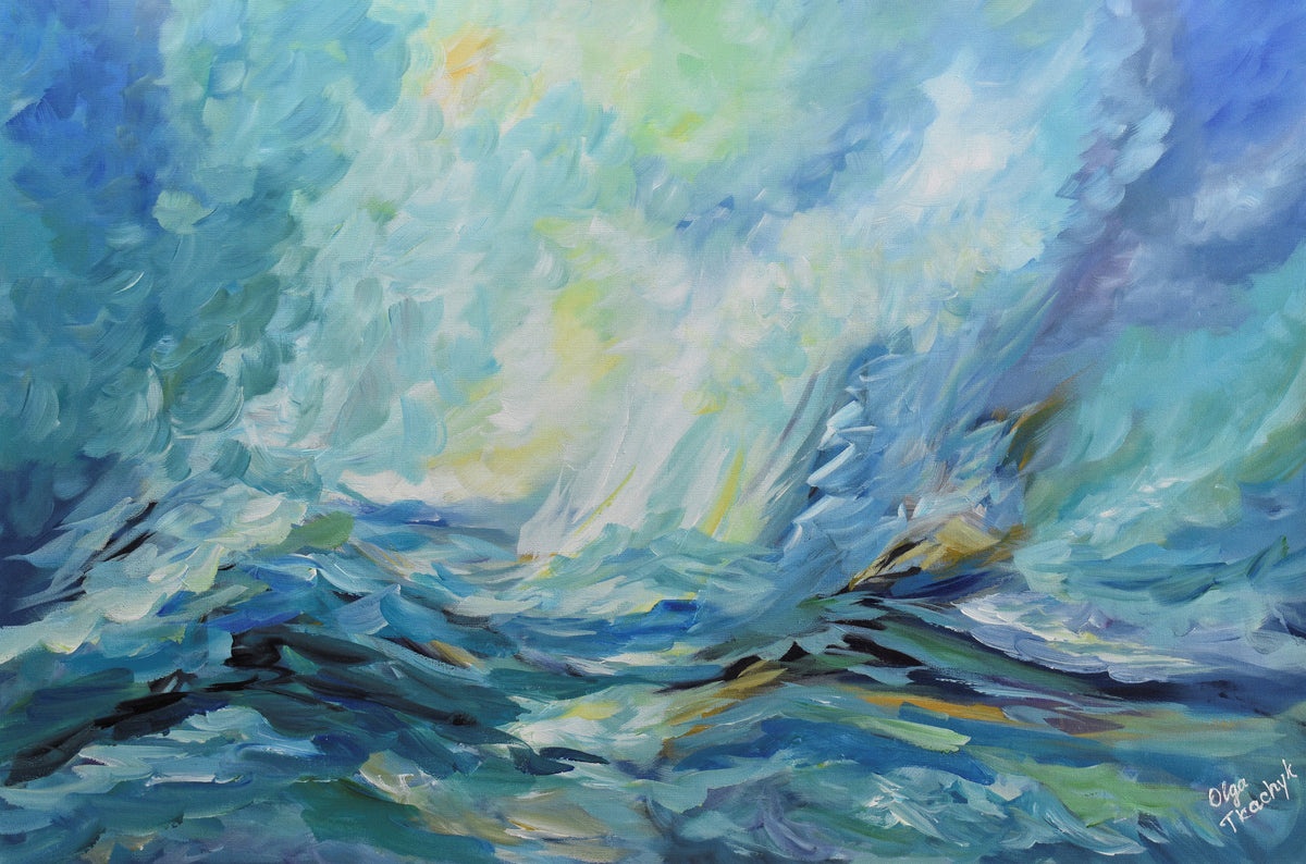 Blue Ocean, Abstract Seascape Painting on Canvas, Acrylic, 24